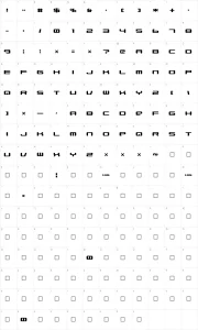 Mapa de caracteres da fonte Xenotron Broadstroke