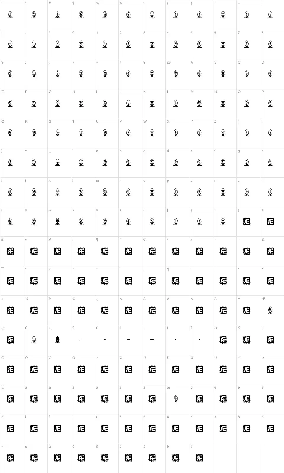 Mapa de caracteres da fonte Xmas Lights