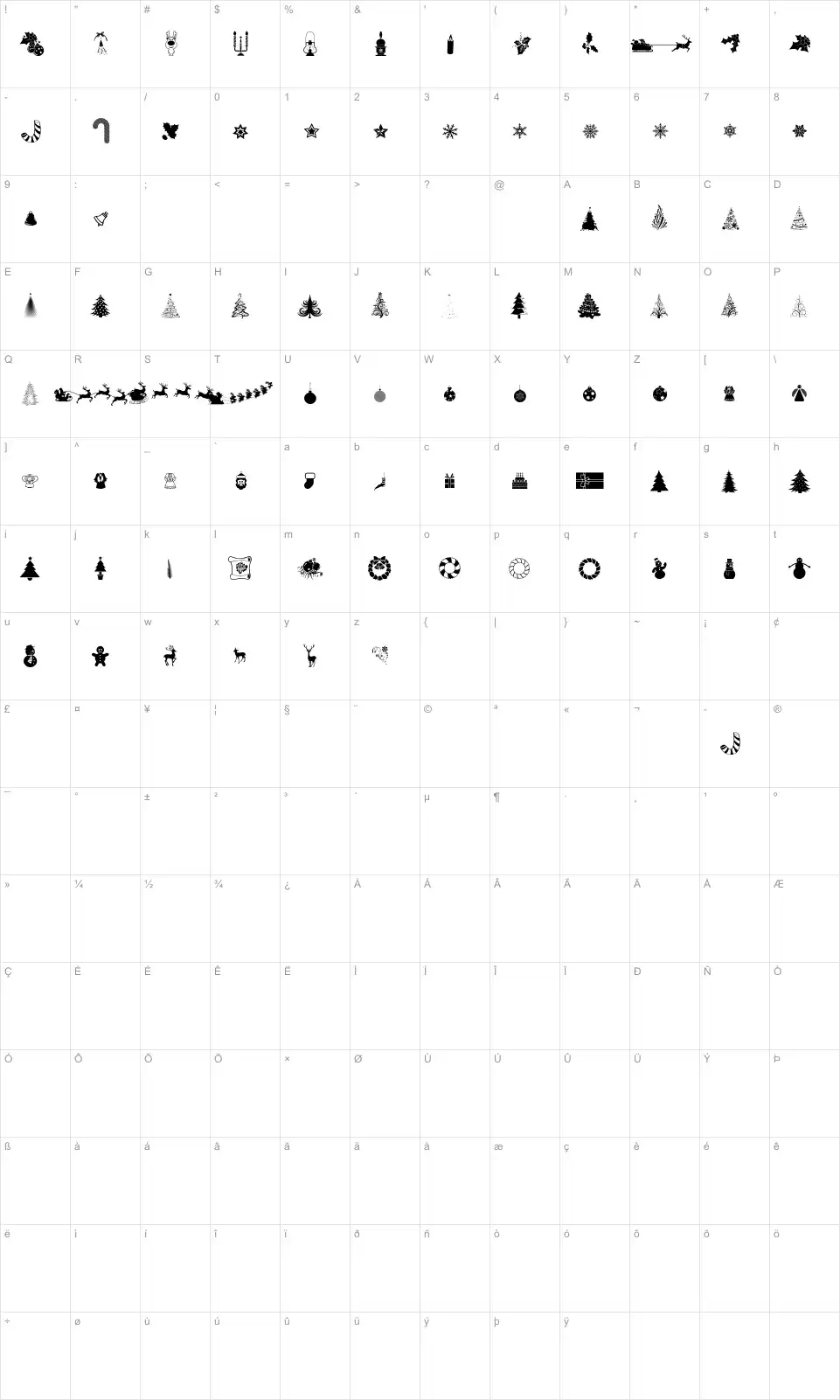 Mapa de caracteres da fonte Xmas tfb Christmas