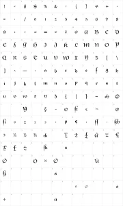 Mapa de caracteres da fonte XmasTerpiece