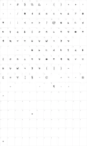 Mapa de caracteres da fonte Y-Yo Tags