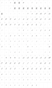 Mapa de caracteres da fonte Yaquote Script