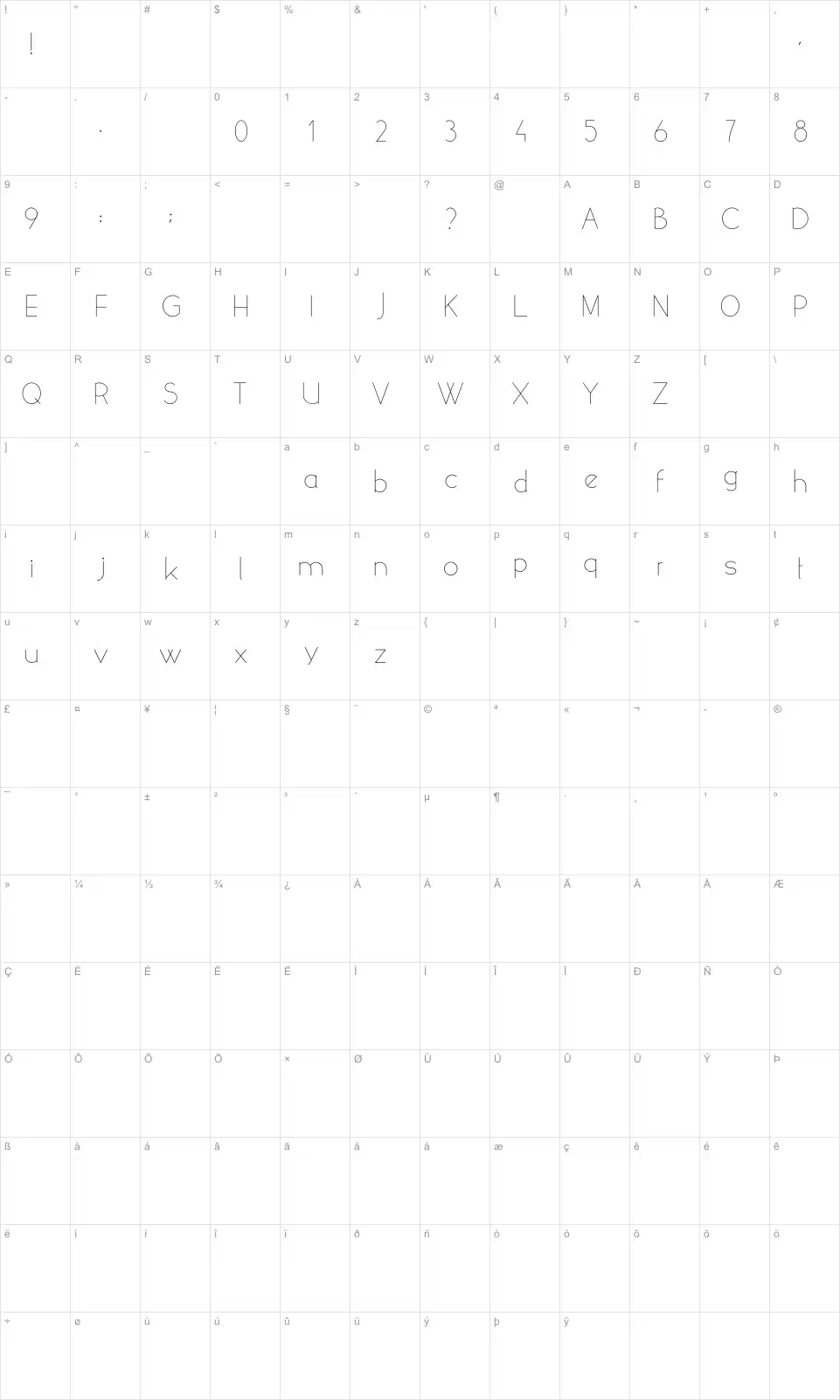 Mapa de caracteres da fonte Yellow Peas