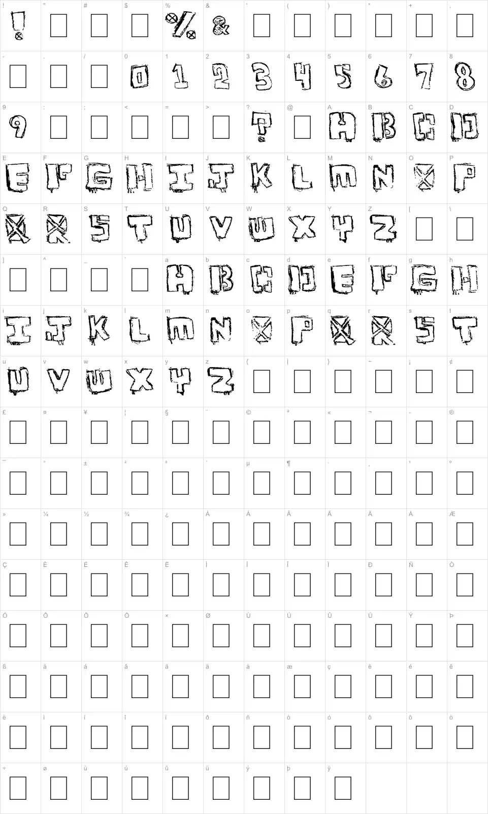 Mapa de caracteres da fonte Your Font