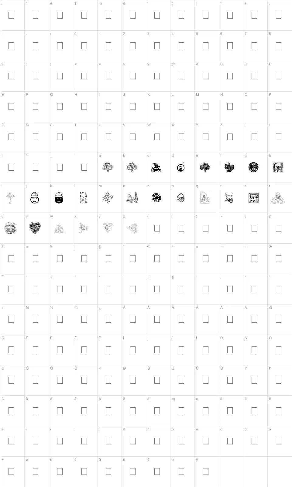 Mapa de caracteres da fonte YY Norseman Dingbats