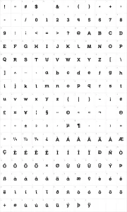 Mapa de caracteres da fonte Zil Semi Slab