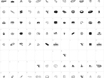 Mapa de caracteres da fonte Bakery