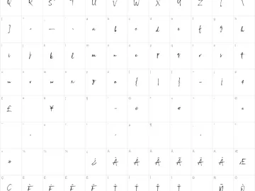 Mapa de caracteres da fonte Broadcast Matter