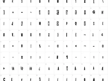 Mapa de caracteres da fonte Dark Monday