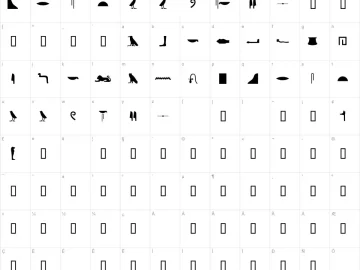 Egyptian Hieroglyphs Silhouette – Fonte Grátis Mapa de caracteres da fonte Egyptian Hieroglyphs Silhouette