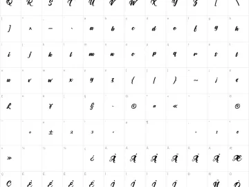 Mapa de caracteres da fonte Flaming