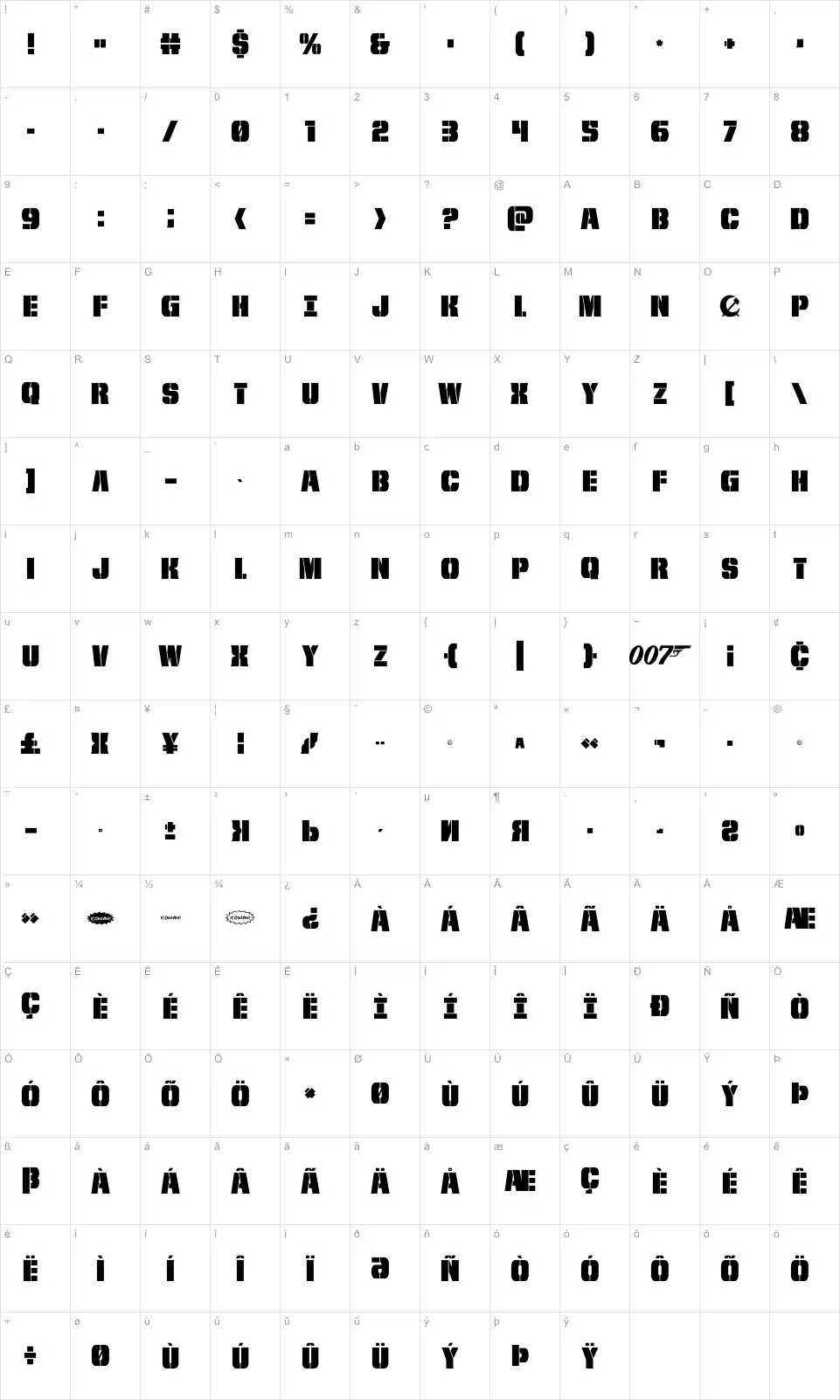 Mapa de caracteres da fonte From Bond With Love