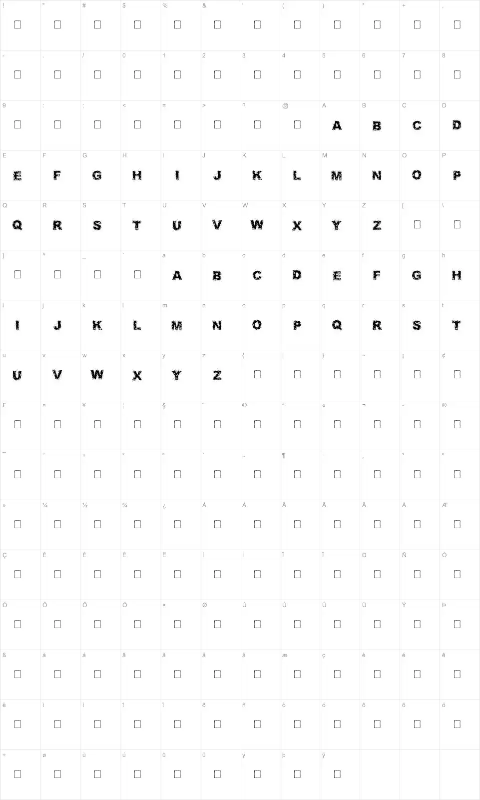 Mapa de caracteres da fonte Fuzzed