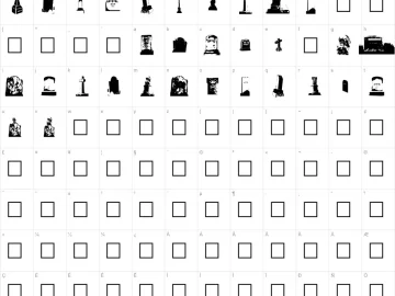 Mapa de caracteres da fonte Gravestone Bats