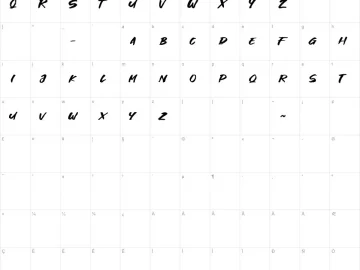 Mapa de caracteres da fonte Great Fighter
