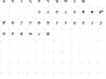 Mapa de caracteres da fonte Kims Toons