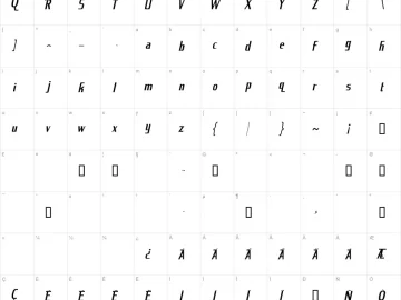 Mapa de caracteres da fonte KingRichard-Italic