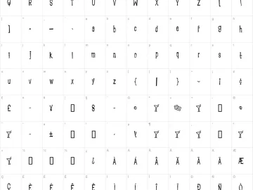 Mapa de caracteres da fonte Lounge Bait