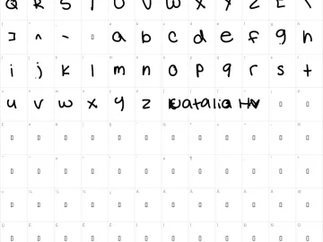 Mapa de caracteres da fonte Natalia Colleen