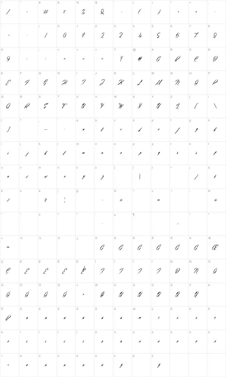 Mapa de caracteres da fonte October Quotes