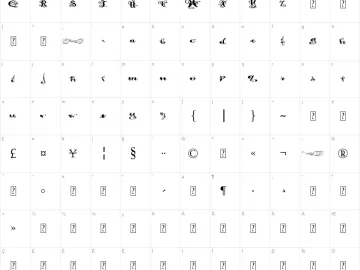 Mapa de caracteres da fonte Pauls Fancy Script