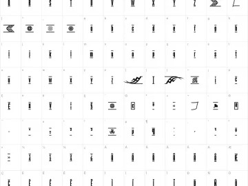 Mapa de caracteres da fonte The Tribal Box