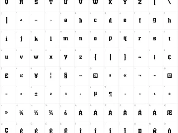 Mapa de caracteres da fonte Trump Town Pro